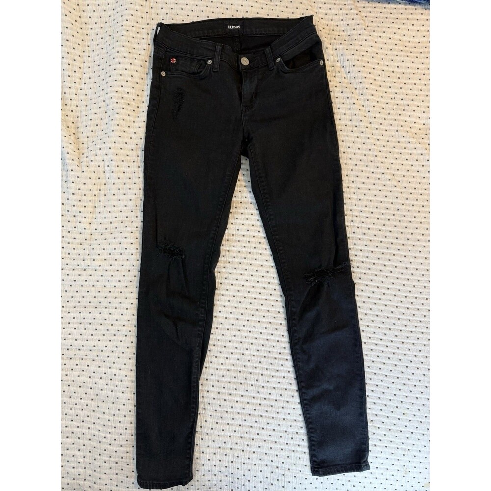 Hudson Jeans Women Size 26 Black Skinny Jeans Pants With Distressing And Details